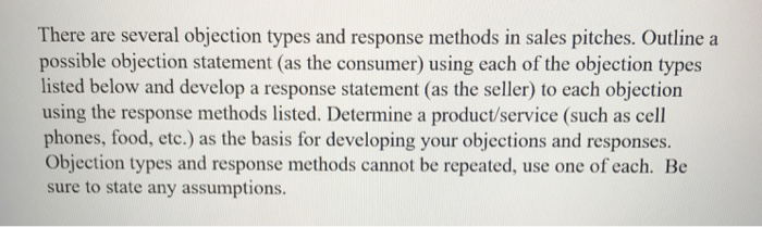 list out each objection type the consumer may