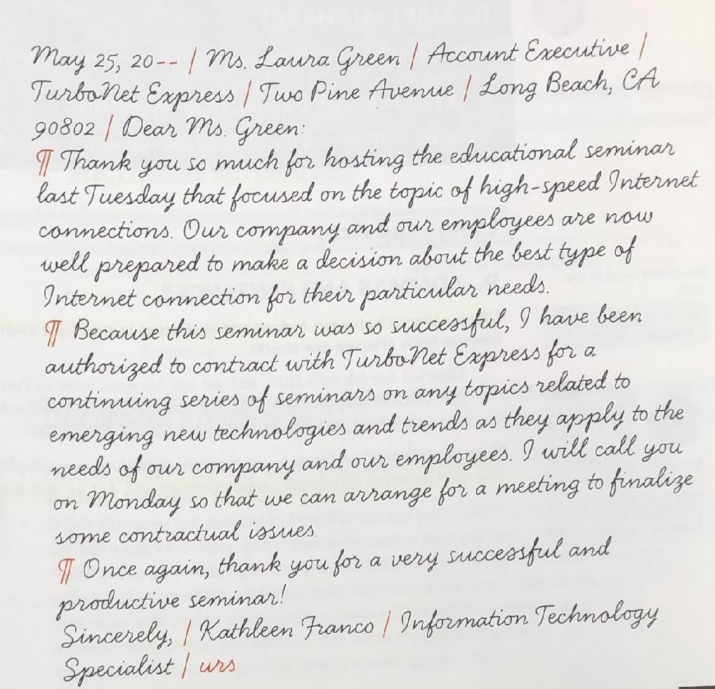 May 25, 20-- | ms. Laura Green | Account