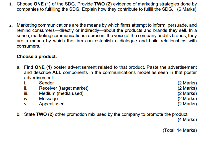 1. Choose ONE (1) of the SDG. Provide TWO (2)