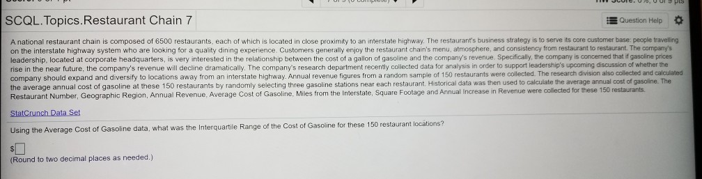c., pts SCQL. Topics.Restaurant Chain 7 Question