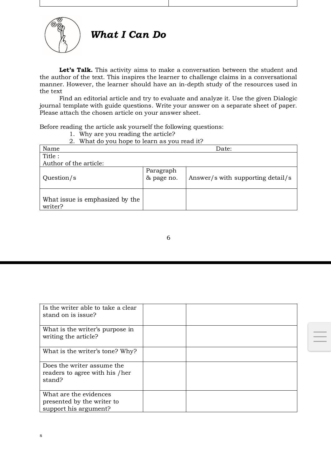 What I Can Do Let's Talk. This activity aims to