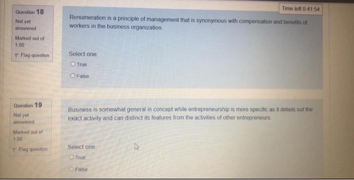 Time left 0:41 54 Question 18 Not yet