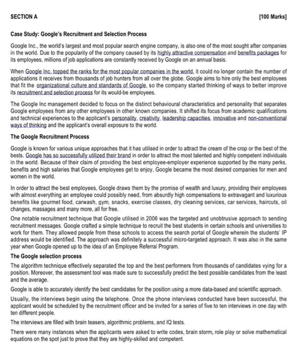 25 marks SECTION A [100 Marks] Case Study: