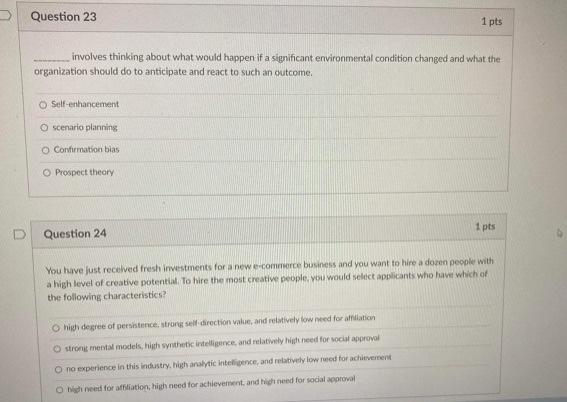 Question 23 involves thinking about what would