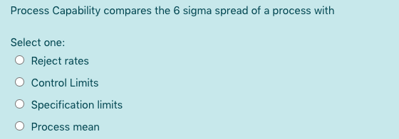 Process Capability compares the 6 sigma spread of