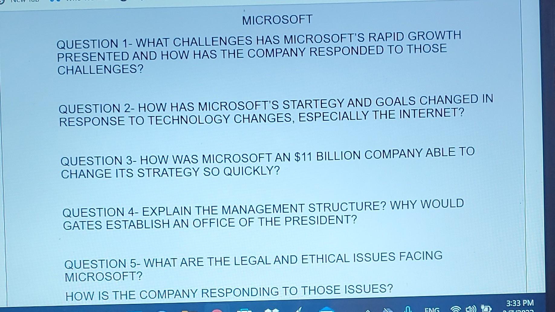 MICROSOFT QUESTION 1 - WHAT CHALLENGES HAS