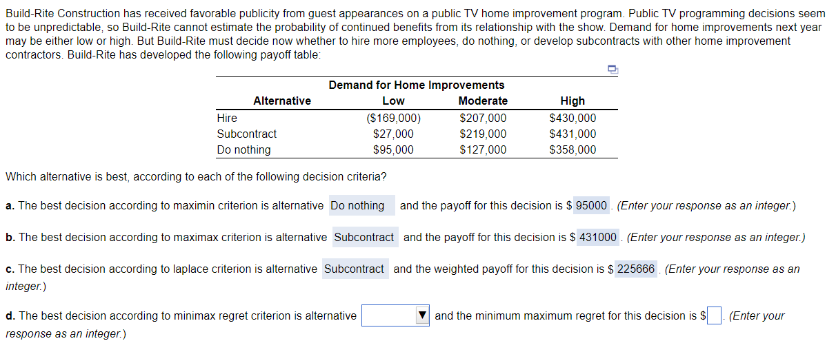 Need HELP please with Part D. Build-Rite
