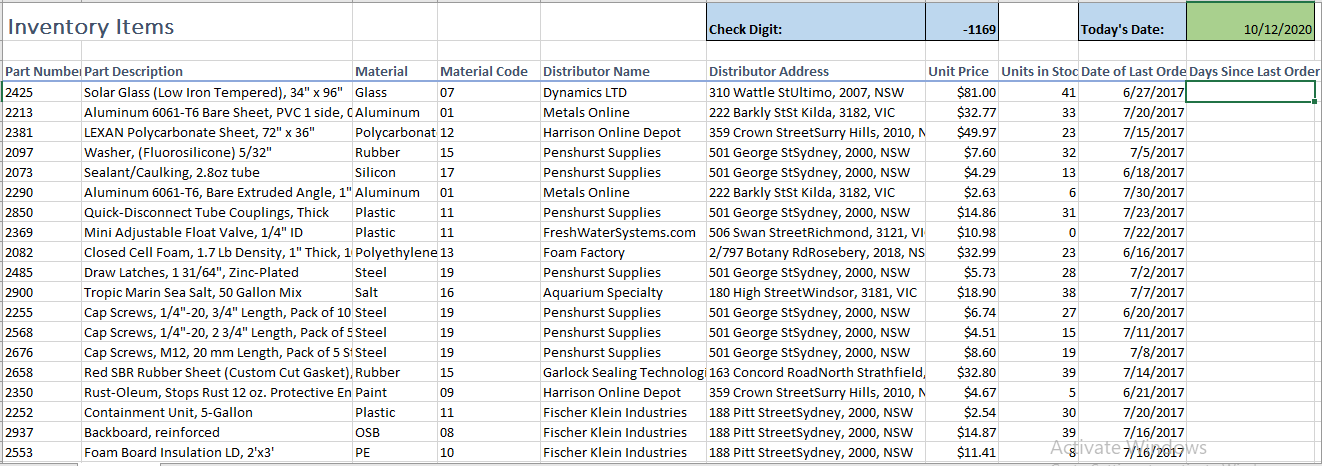 In J4 calculate the number of days since the last