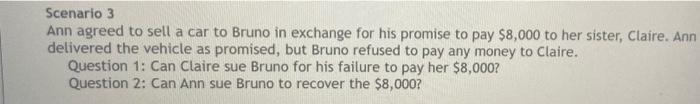 Scenario 3 Ann agreed to sell a car to Bruno in