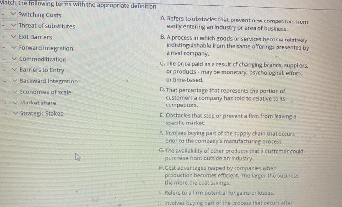 Match the following terms with the appropriate