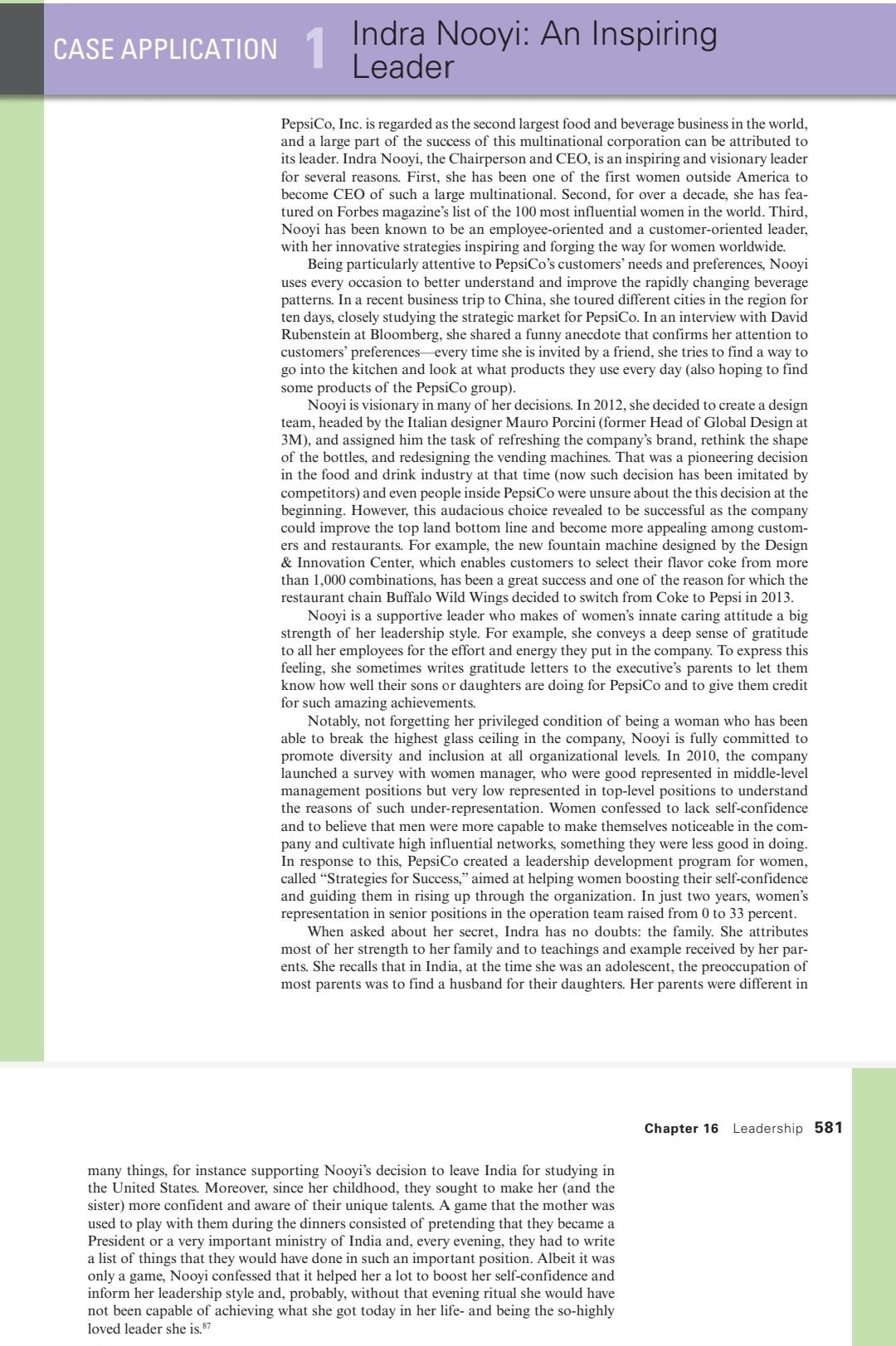 CASE APPLICATION 1 Indra Nooyi: An Inspiring