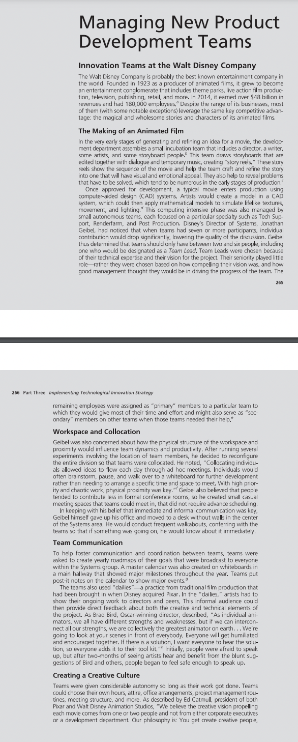 Using the case study Innovation Teams at the Walt