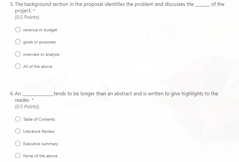 1. A business proposal is a kind of: * (0.5