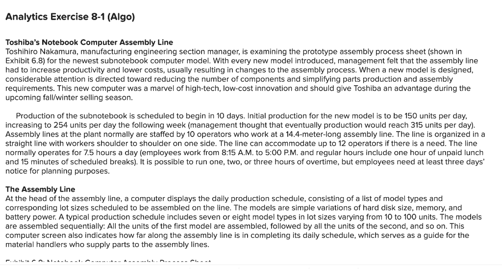 Analytics Exercise 8-1 (Algo) Toshiba's Notebook