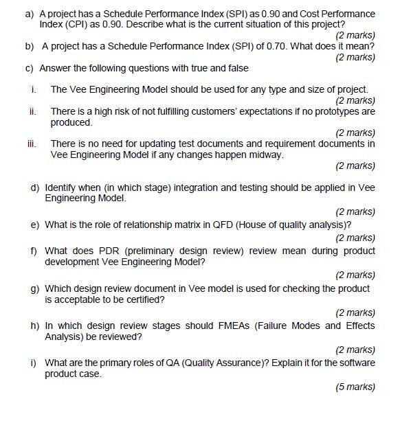 a) A project has a Schedule Performance Index