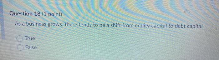 Question 18 (1 point) As a business grows, there