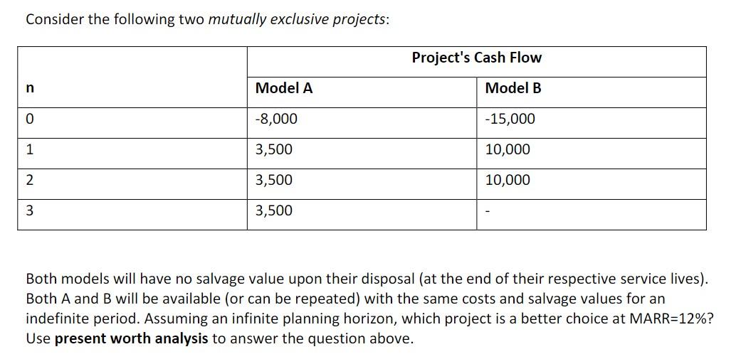 Consider the following two mutually exclusive