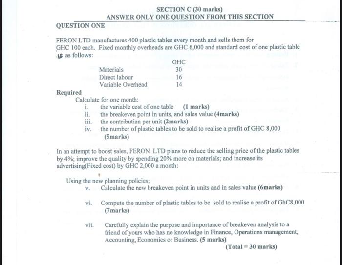 QUESTION ONE FERON LTD manufactures 400 plastic