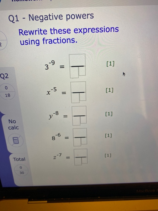 Q1 - Negative powers Rewrite these expressions