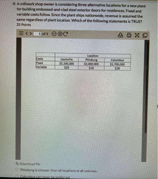 3) A millwork shop owner is considering three