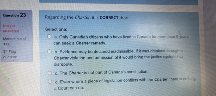 Question 23 Regarding the Charter, it is CORRECT