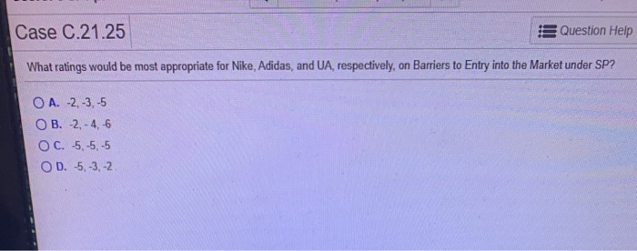 Case C.21.25 Question Help What ratings would be