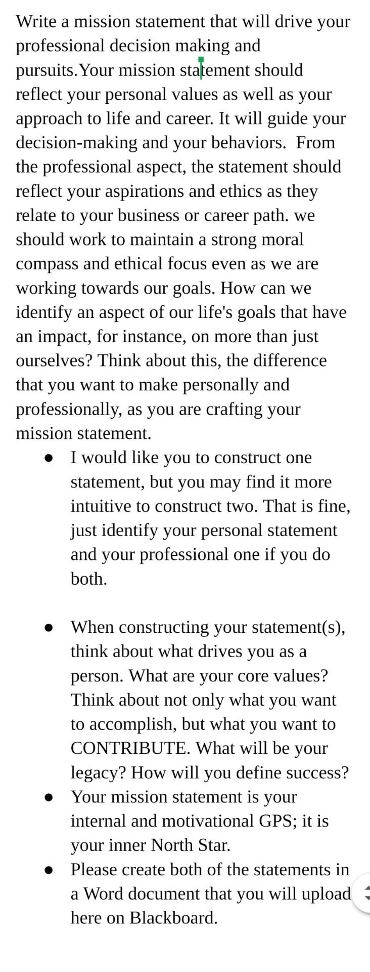 Write a mission statement that will drive your