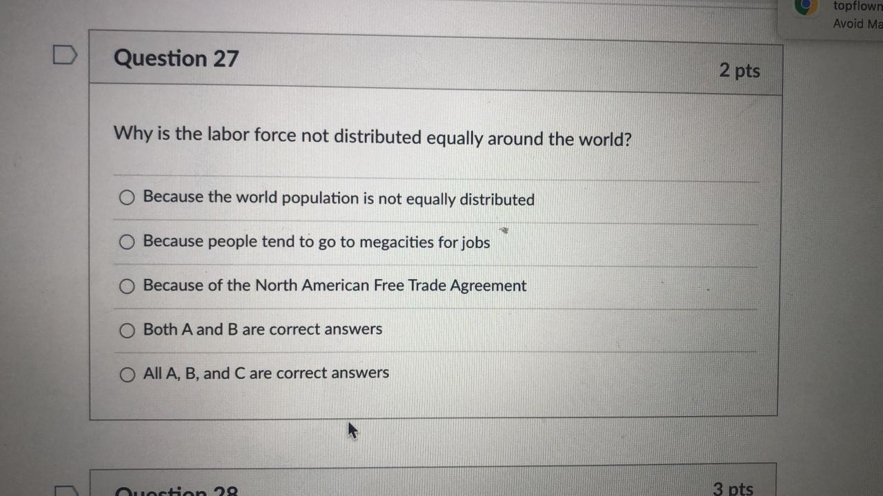 topflown Avoid Ma Question 27 2 pts Why is the