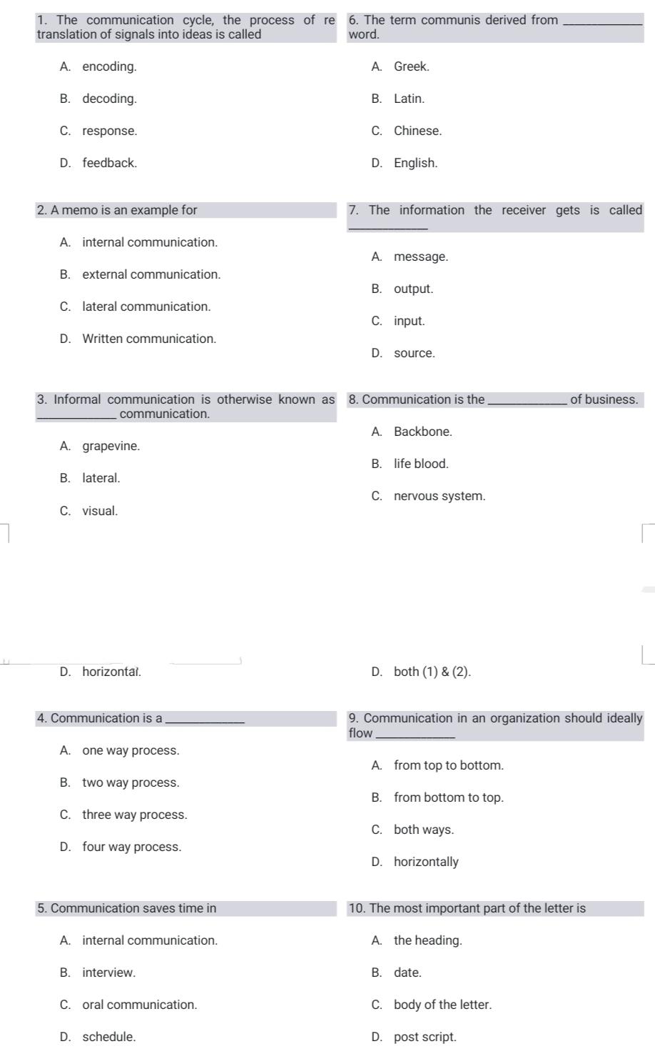 Answer All ...no need for explainaton just give