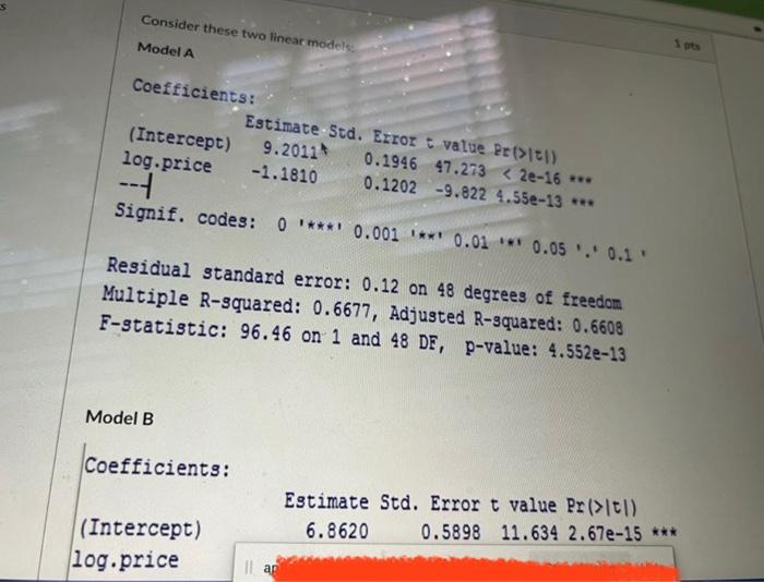 Consider these two linear models. Model A