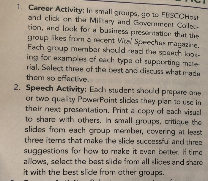 1. Career Activity: In small groups, go to