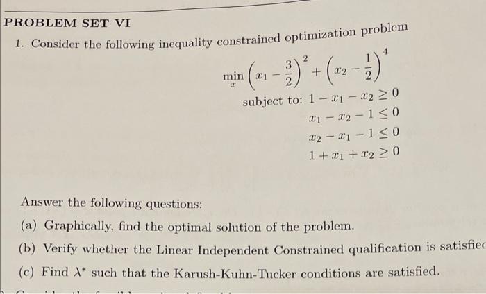 please help with a & b ROBLEM SET VI 1. Consider