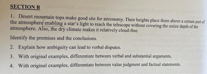 LOGIC AND CRUTICAL THINKING please answer SECTION