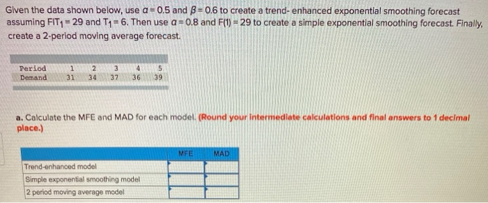 Given the data shown below, use a = 0.5 and B =