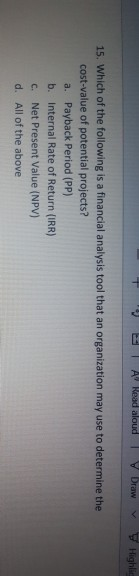 A Read aloud Draw I Highlic 15. Which of the