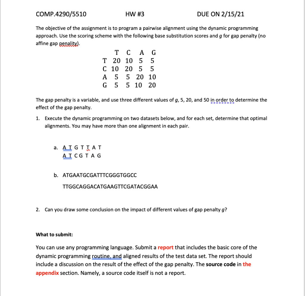 COMP.4290/5510 HW #3 DUE ON 2/15/21 The objective