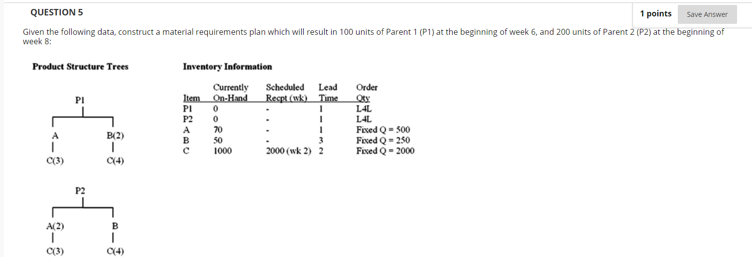 QUESTION 5 1 points Save Answer Given the