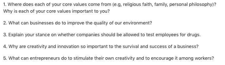 1. Where does each of your core values come from