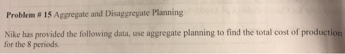 Problem # 15 Aggregate and Disaggregate Planning