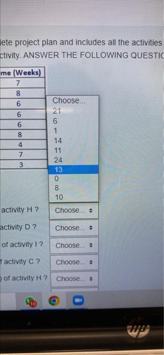 The table below shows the complete project plan