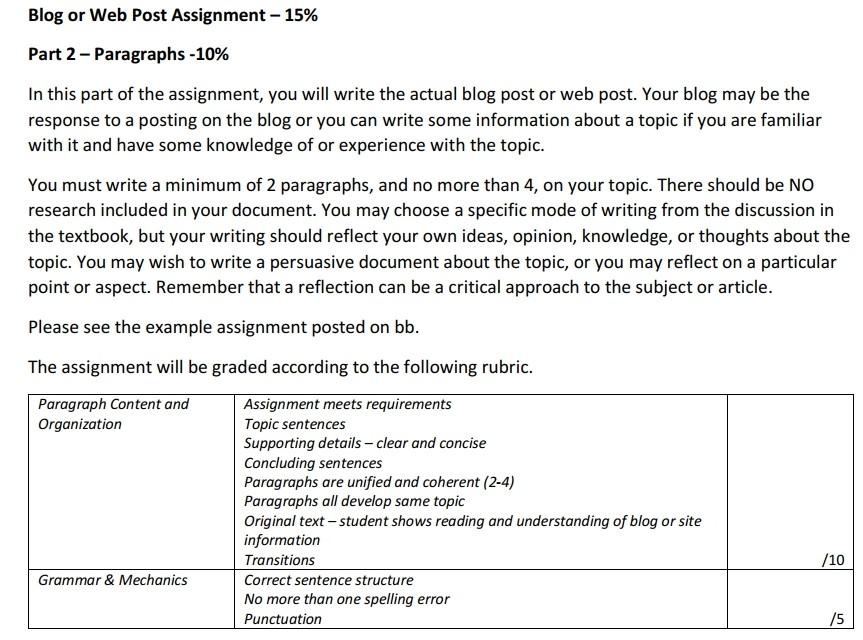 Blog or Web Post Assignment -15% Part 2 -