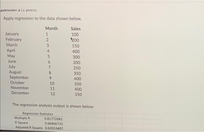questioni pom Apply regression to the data shown