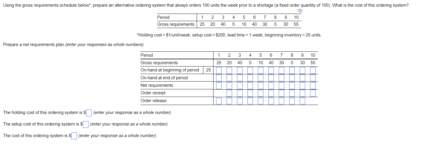 ss3 ss4 Prepare a net requirements plan (enter