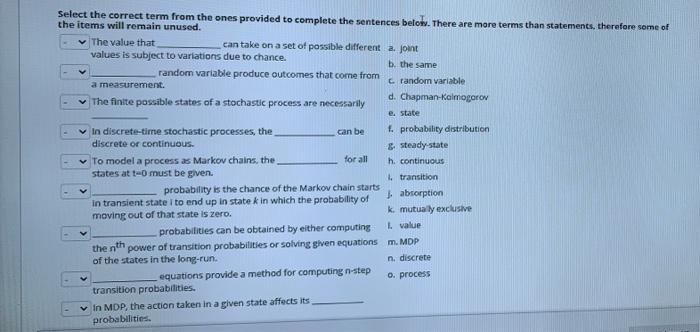 e state Select the correct term from the ones