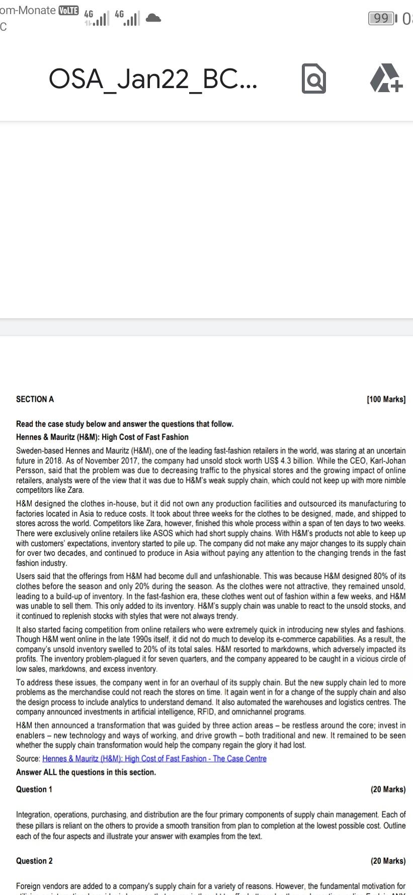 Question 1 Integration, operations, purchasing