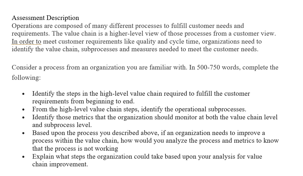 RUBRIC: -VALUE CHAIN STEPS -OPERATIONAL
