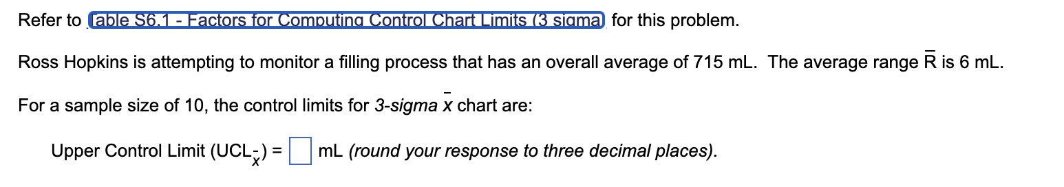 Definition Refer to Cable S6.1 - Factors for