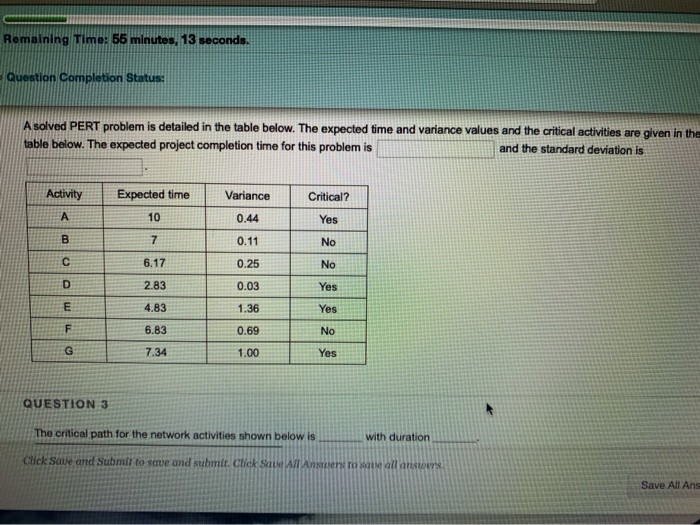 Remaining Time: 55 minutos, 13 seconds. Question