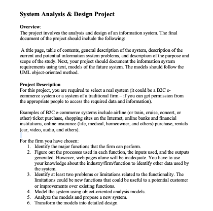 System Analysis & Design Project Overview: The
