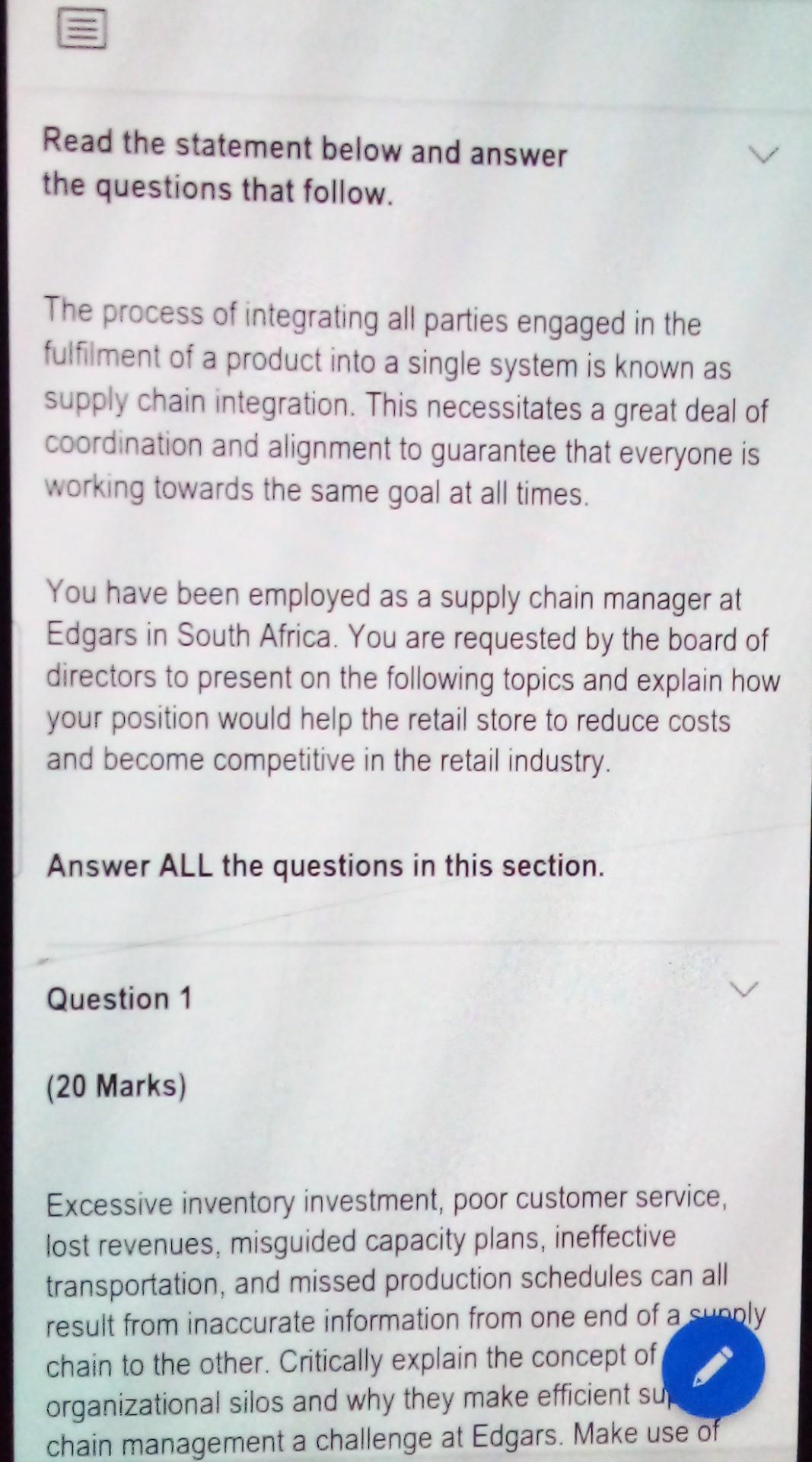 Read the statement below and answer the questions